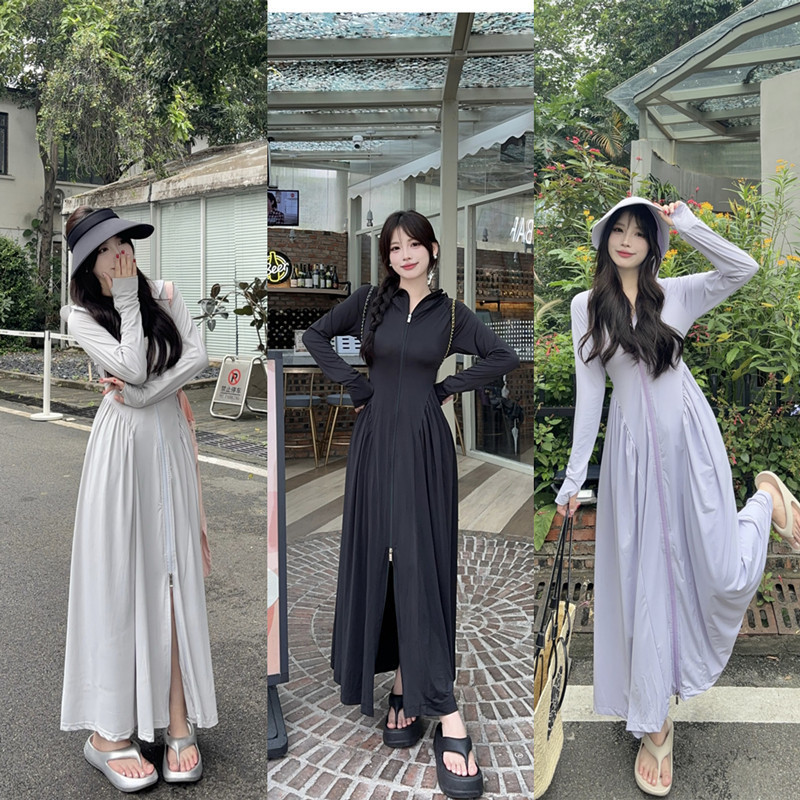 Fat Qiqi Plus Size Upf50+ Quality Inspection Report New Mid-Length Full Body Sun Protection Slim Waist Dress