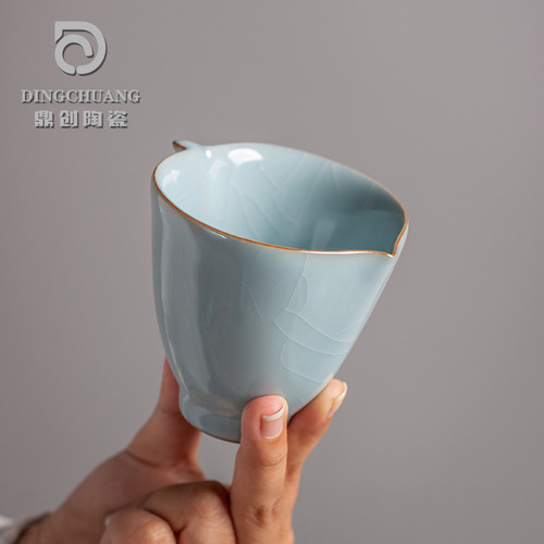 Tianqing Ru Kiln Master Cup Large Tea Cup Ru Porcelain Split Pu'er Tea Cup Square Single Cup Ceramic Buddha Hand Tea Cup