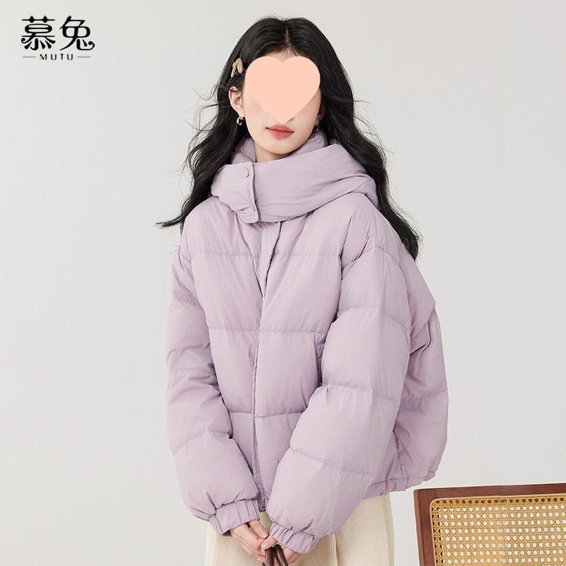 慕 小个子立领连帽羽绒服女款2024冬季新款超好看保暖面包服外套
