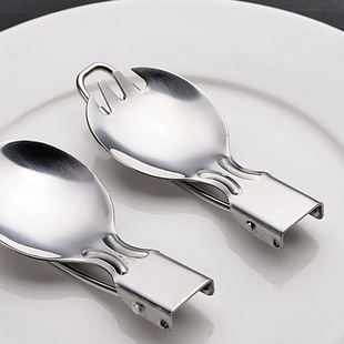 Cross-Border Stainless Steel Folding Fork, Spoon, Screw Chopsticks Set, Outdoor Portable Folding Salad Spoon, Camping Tableware, Baby Soup
