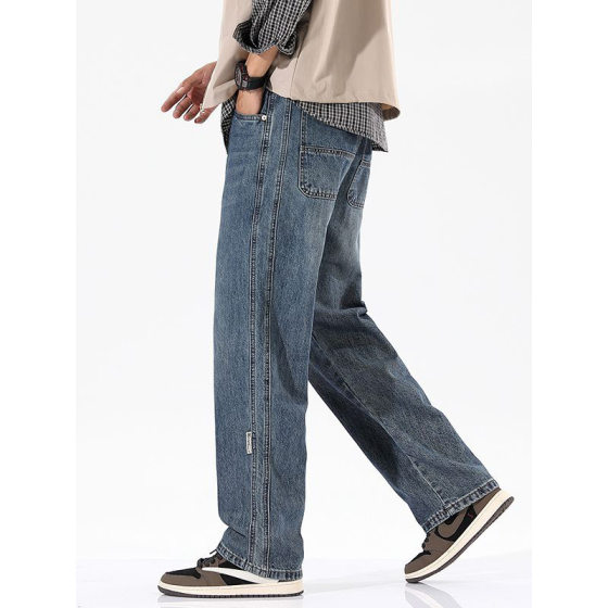 Minger | Spring/Summer 2025 New Post Bag Labeling Blue Jeans Trendy All-match Loose Straight Men's Pants