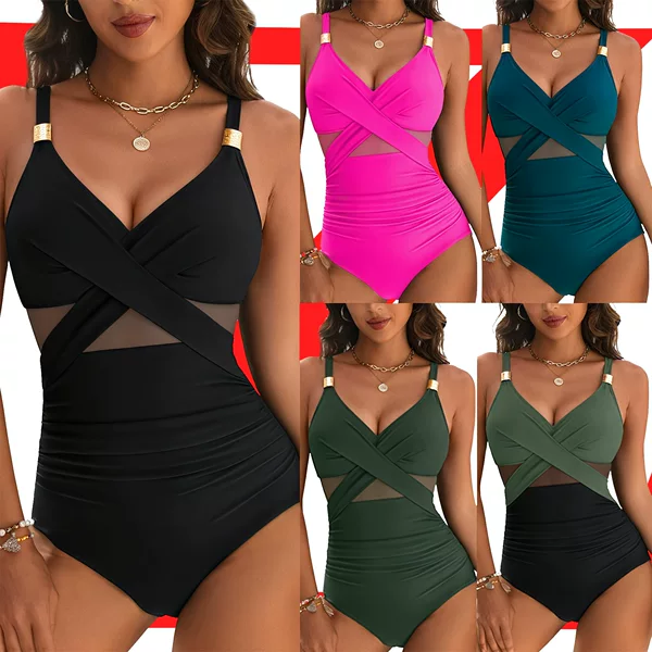 25 New European and American Export Cross-Border Deep V Mesh Splicing Backless Sexy One-Piece Bikini Swimsuit for Women Amazon