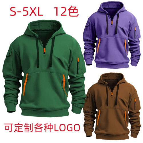 GEEDUP Cross-Border Spring and Autumn Men's Hooded Sweatshirt Zipper Multi-Pocket Pullover Shirt Men's Sports Casual Jacket