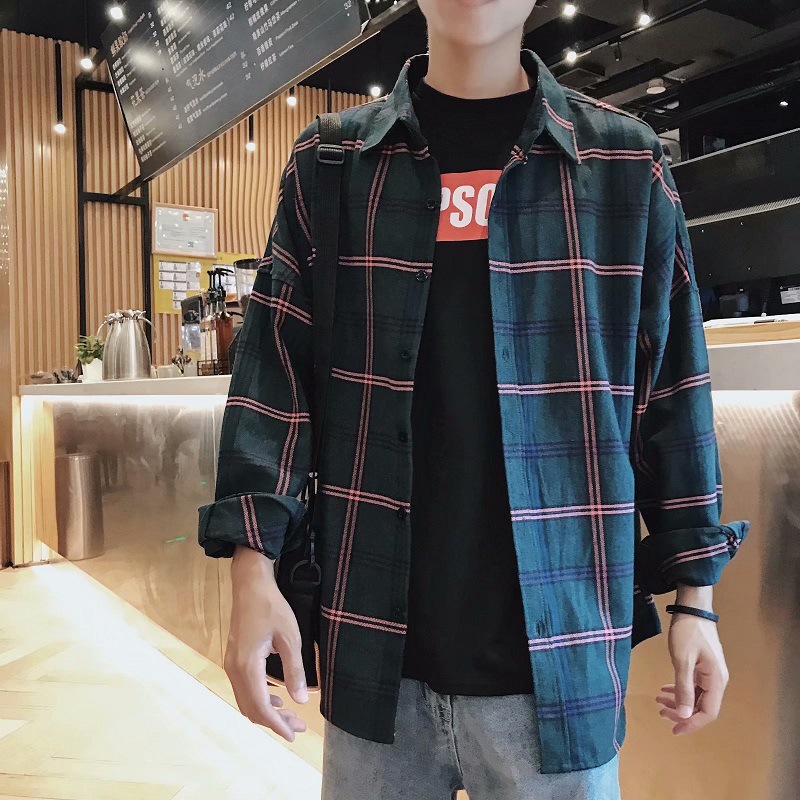 Plaid shirt men's casual jacket autumn i...