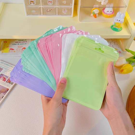 Macaron Color Self-sealing Bag Holographic Bag Thickened Transparent Color Bone Bag Jewelry Sealing Bag Cosmetic Brush Pocket