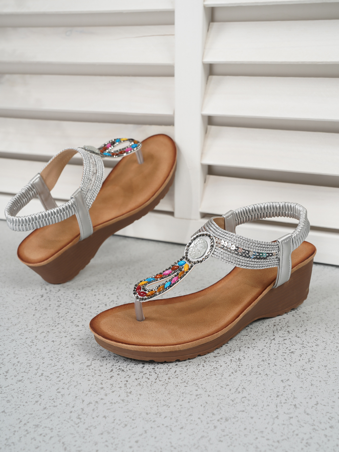 Boheemse sandalen met strass en sleehak voor dames strand_voghion.com
