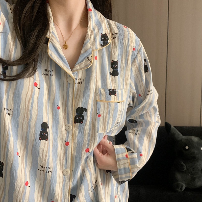 (가슴패드 없음) [윤두면] 줄무늬 고양이 긴팔+바지