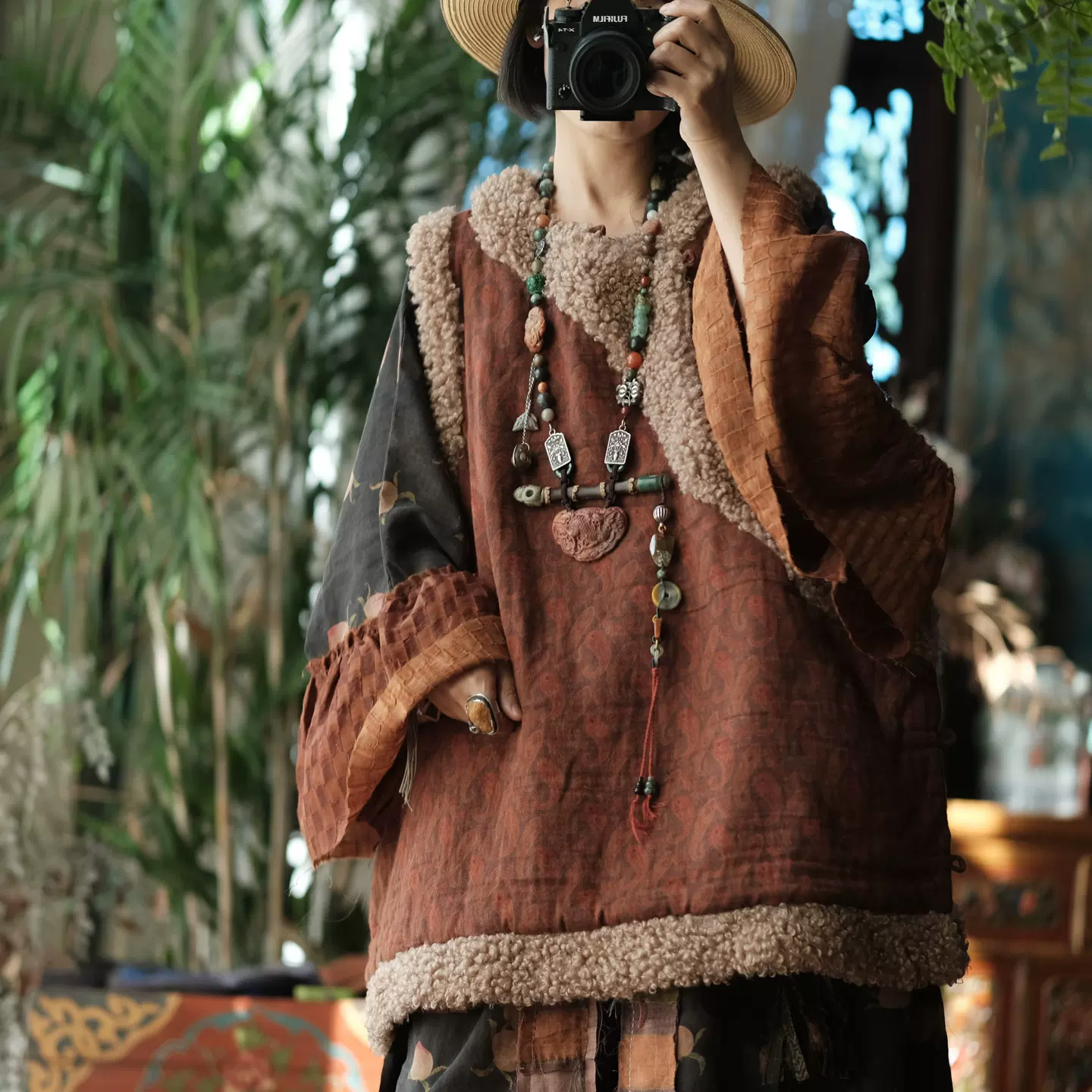 轻定制复古文艺国风中式盘扣羊卷毛夹棉坎肩马甲棉服女22241寒蝉