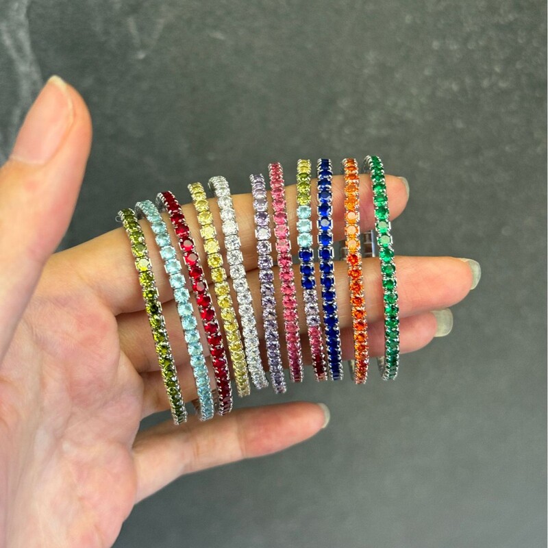Linlang S925 Sterling Silver Elastic Rope Tennis Bracelet Dopamine Colorful Zirconium Tennis Rainbow Accessible Luxury Sweet Bracelet
