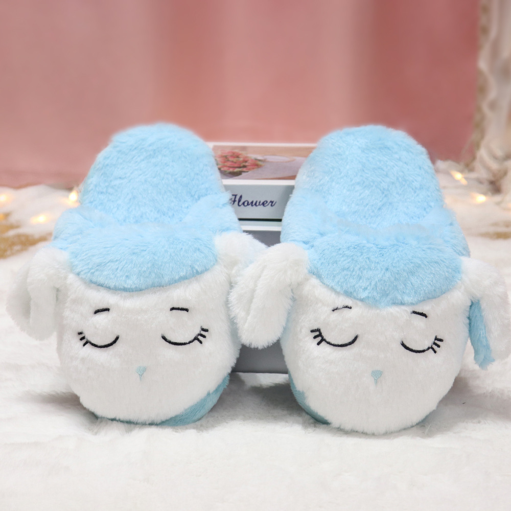 Zapatillas de orejas grandes, trapeador de algodón con orejas en movimiento, lindo perro de dibujos animados, todo incluido, cálido, antideslizante, zapatillas de lana, invierno