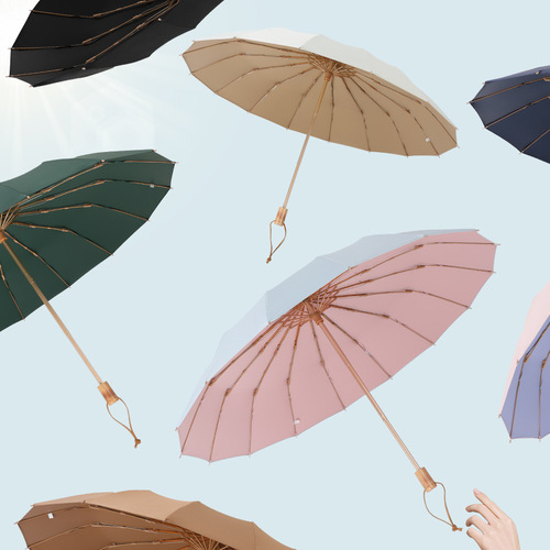 16-bone color glue folding umbrella sunshade and sun protection sun umbrella for women wind-resistant gold glue anti-UV sunny and rainy umbrella dual-purpose umbrella