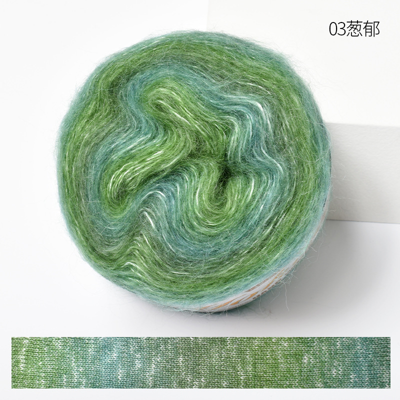 Cálido gradiente de lujo mohair sección larga teñido mohair hilo fino ganchillo suéter seda joven mohair lana bola