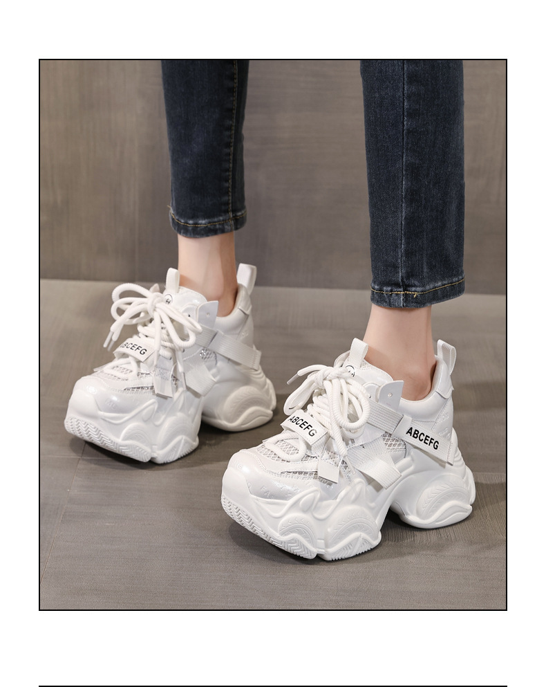 Giày sneaker nữ đế dày tăng chiều cao 10cm phong cách thể thao — màu trắng chi tiết 16