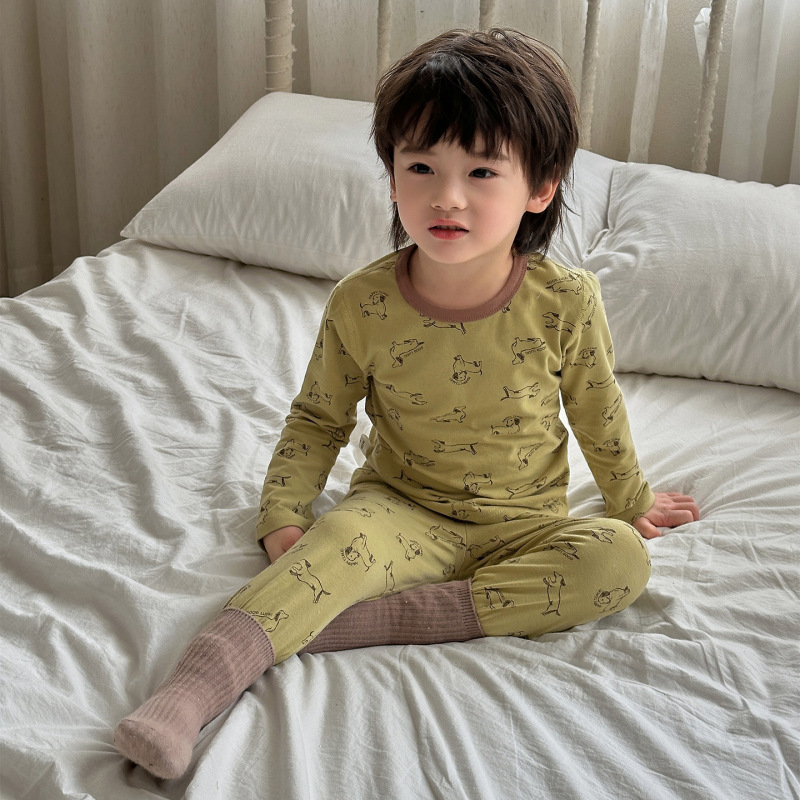 10A抗菌儿童纯棉无骨莱卡家居服男女宝宝秋衣秋裤睡衣套装童装|undefined