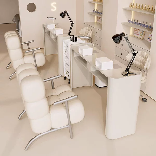 Cream Style Nail Art Table and Chair Set High Power Second Generation Vacuum Cleaner Single Double Three Person Nail Art Table Rock Plate Nail Art Table