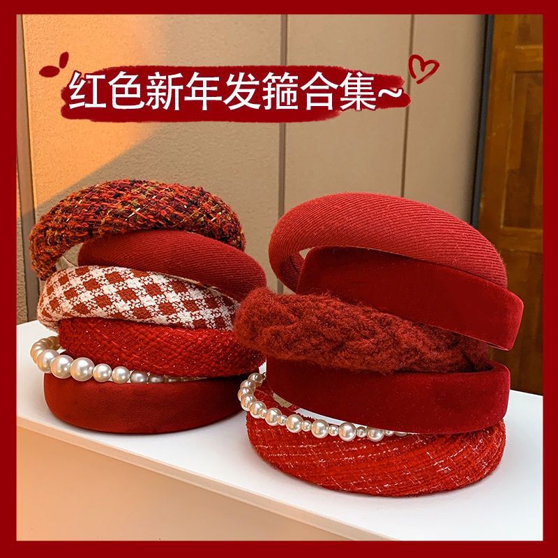 Año nuevo diadema roja cabello femenino presionando horquilla 2024 celebridad de Internet nuevo estilo diadema Paquete de cabello retro temperamento accesorios para el cabello de Año Nuevo