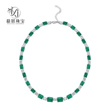 慕景珠宝 2023欧美新款S925银经典绿色女式合成祖母绿项链女颈链