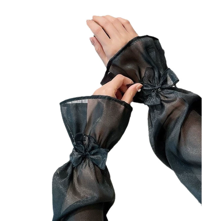 UV Protection Arm Sleeves with Bow, Oversize Sheer Sun Shield, Lightweight, Multi-Color