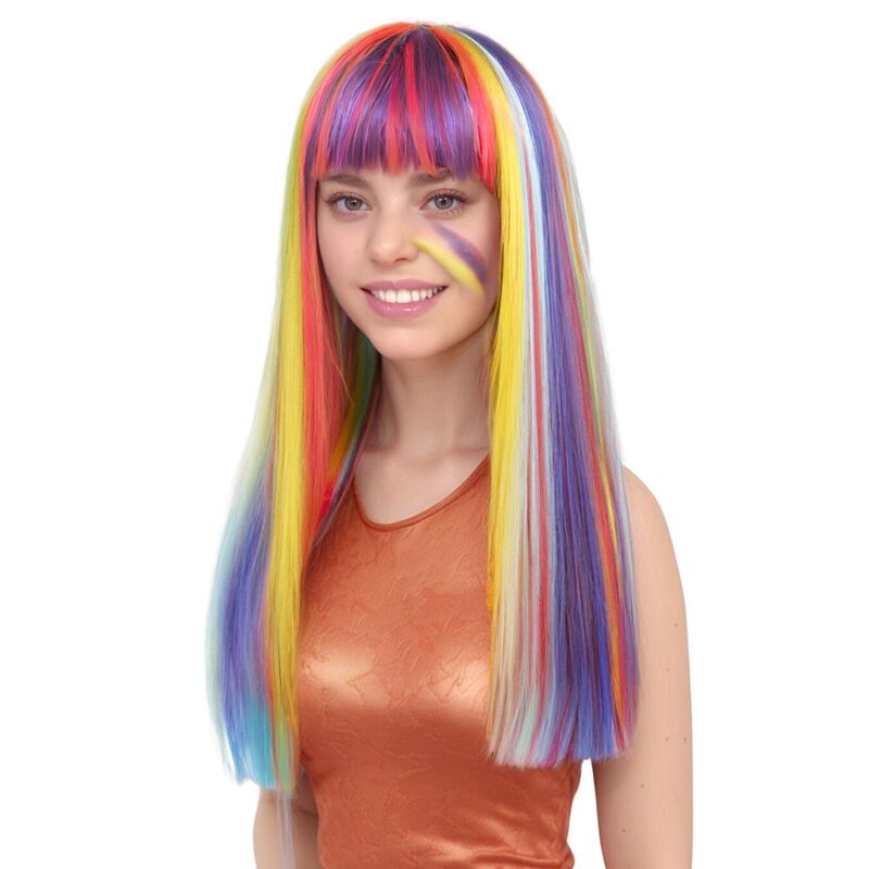 Hot-Selling Cross-Border European and American Colorful Full Bangs Stage Wig Long Straight Hair Realistic Scalp Rainbow Color Daily Wig