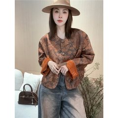 新中式国风提花外套女2025秋季新款复古圆领洋气减龄显瘦长袖上衣