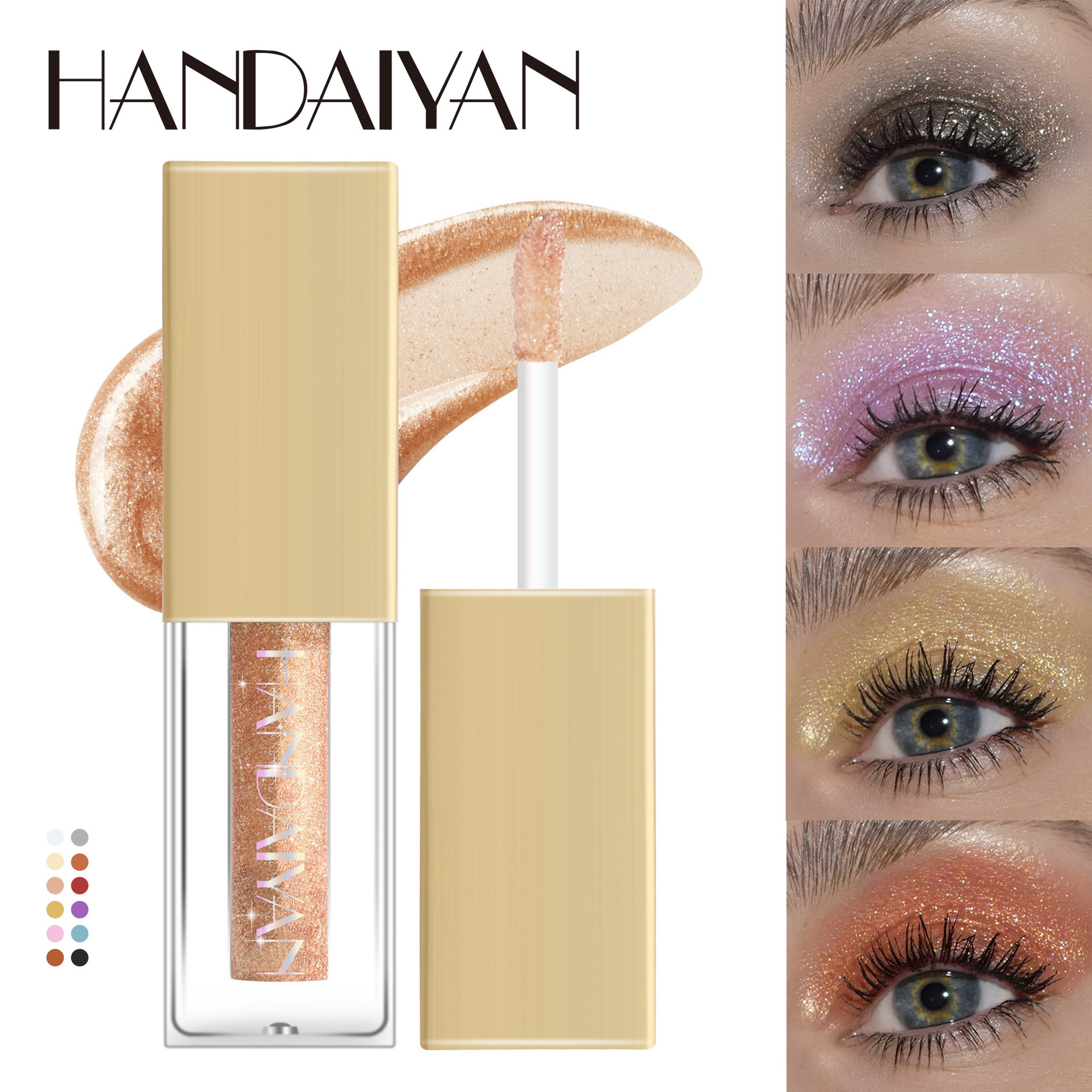 Sombra de ojos líquida transfronteriza brillante 12 colores Handaiyan rendimiento de color sequinilla cristalina perla brillante sombra de ojos líquida