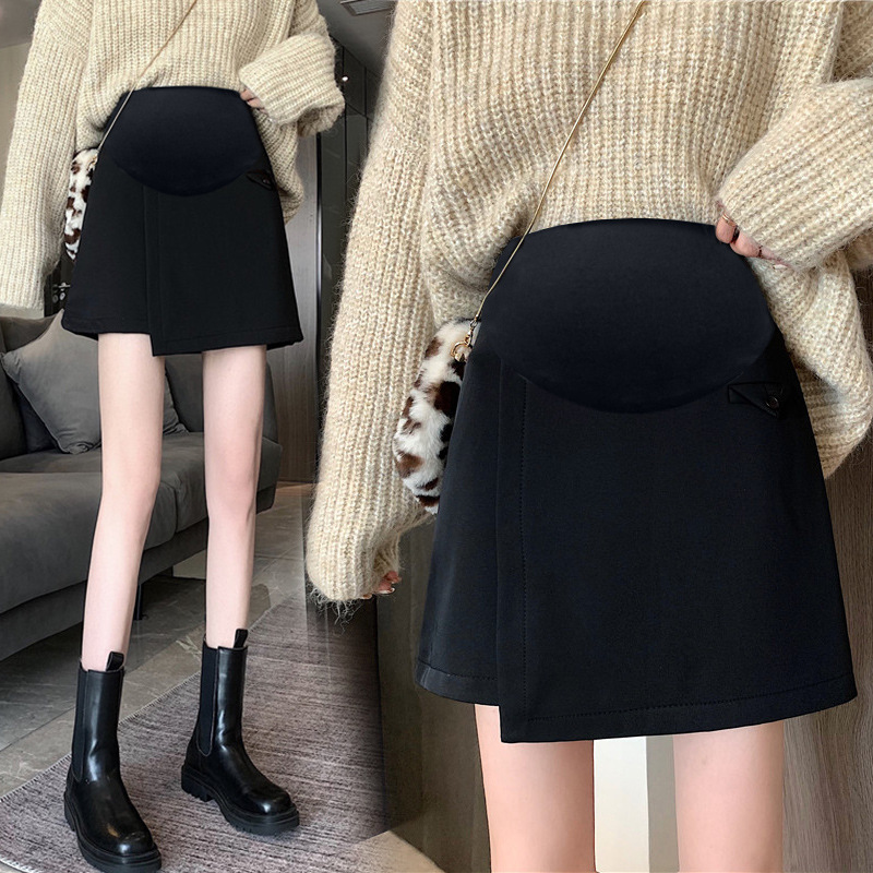 Tmall quality pregnant women's skirt spring and autumn thick suit fabric side pleated simple trendy mom belly support skirt