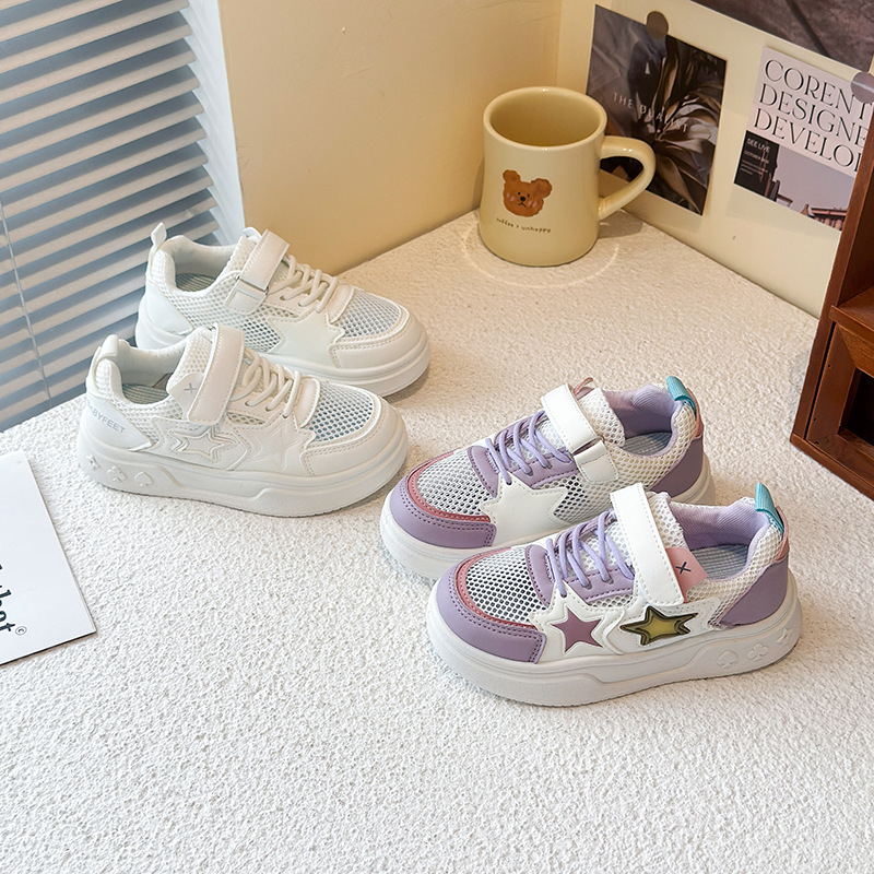 Calzado deportivo para niñas, primavera 2025, nuevos zapatos para niños, zapatos blancos, zapatos casuales para niños, zapatillas de deporte estrella de suela suave