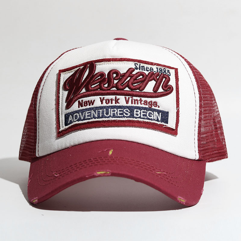 Nouveau chapeau de sport de plein air brodé en maille avec lettres de baseball pour hommes et femmes_voghion.com