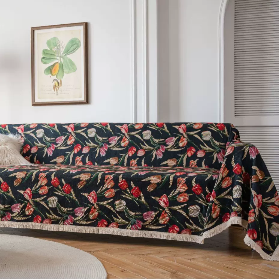 伊缦琪韵多功能沙发巾盖巾美式乡村提花向日葵厚实复古工厂直供