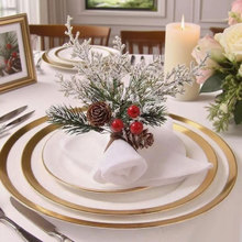 跨境圣诞餐桌装饰品配件雪松红果真松花餐巾环纸巾扣现货批发