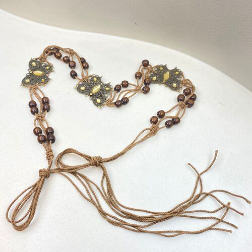 Handmade Braided Belt Metal Butterfly Waist Chain Women's Bohemian Style Rope Chain Ethnic Style Personalized Waist Decoration