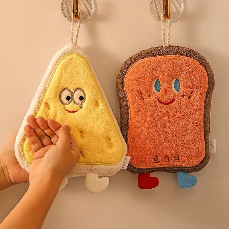 Cute Hanging Hand Towel, Absorbent and Thickened, Cartoon Hand Towel for Bathroom, Small Square Towel for Washing Hands, Kitchen Cleaning Cloth
