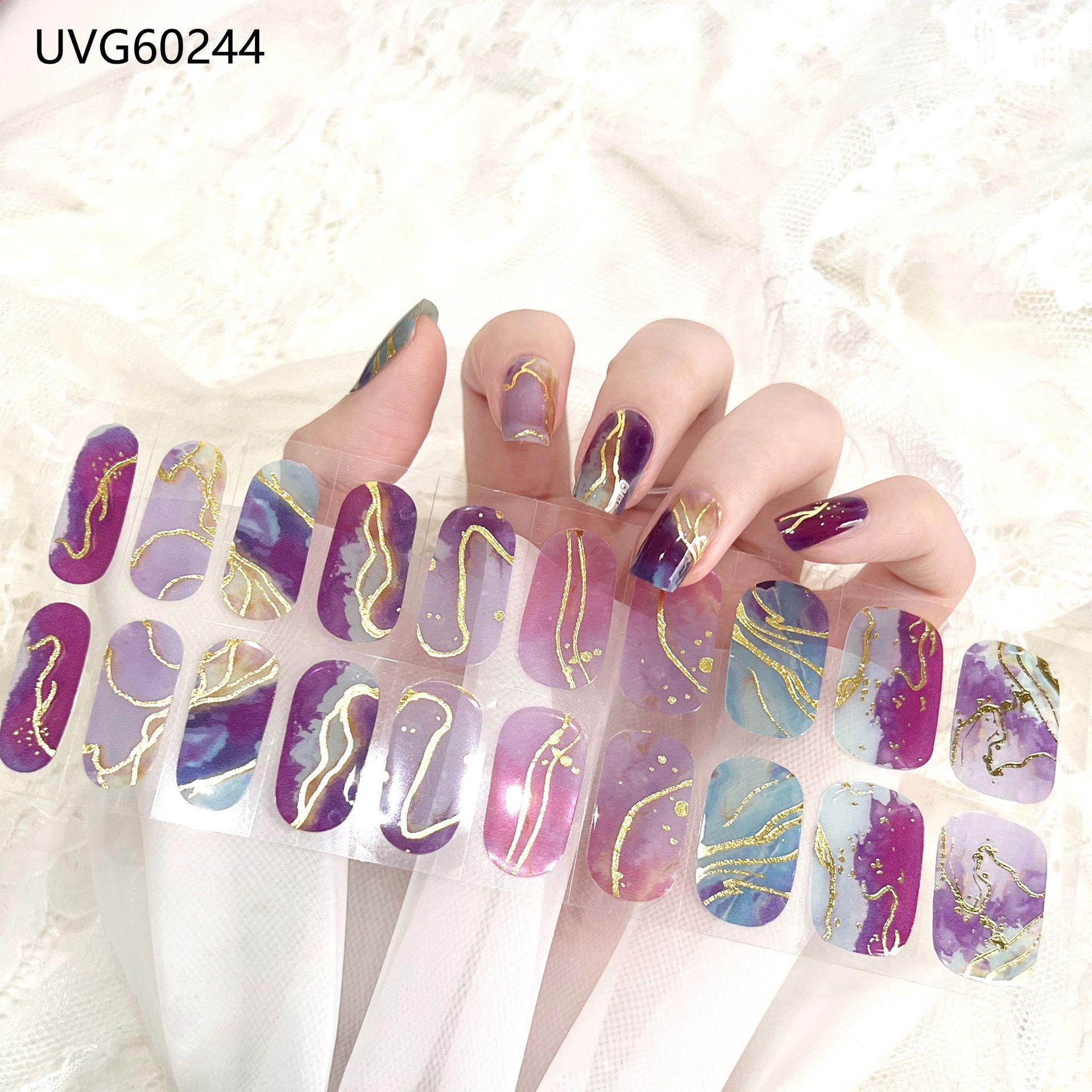 Pegatinas de uñas de gel UV transparentes efecto hielo, semicuradas, con lámina dorada, fototerapia, efecto película de aceite