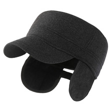 大码帽子男冬全封口平顶帽爸爸鸭舌帽秋冬保暖老年人爷爷护耳冬帽