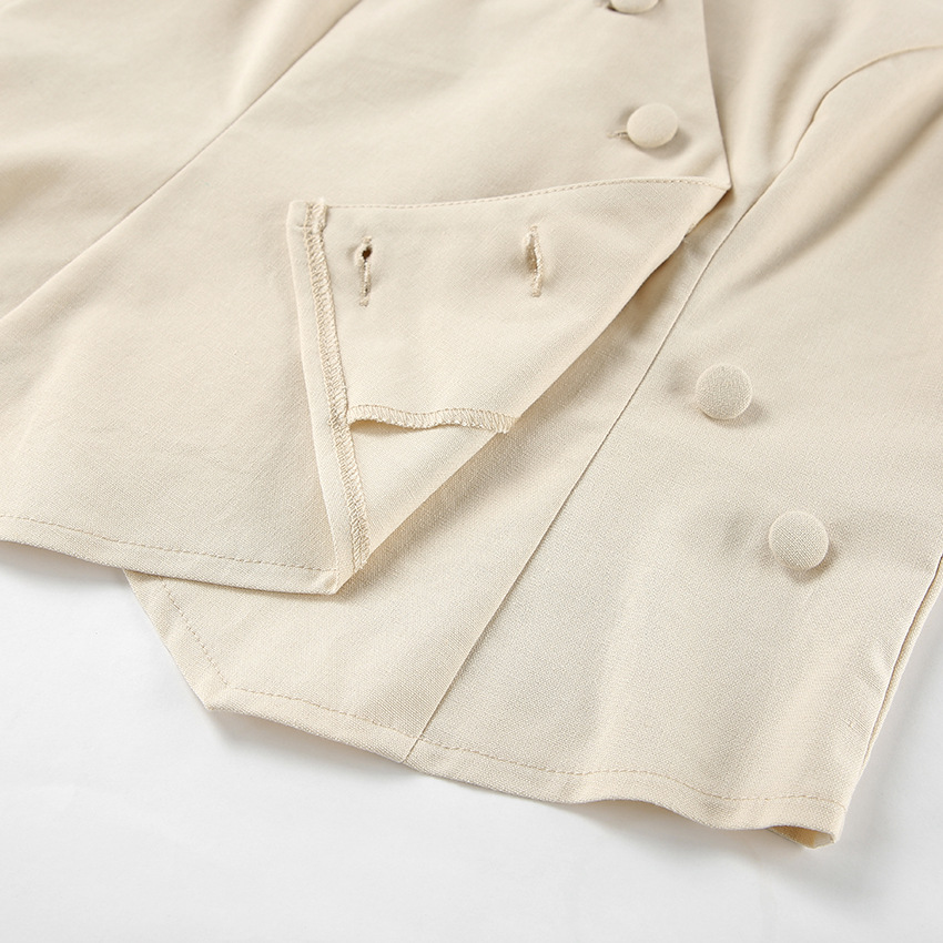 Women's Clothing commuting apricot cotton and linen vest vest wide leg pants two piece suit female 2024 summer deconstruction design suit_voghion.com