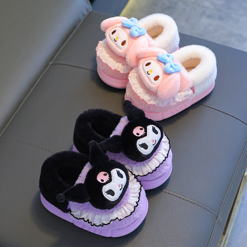 Sanlio zapatillas de algodón de invierno para niños, bolsas para hombres y mujeres, tacones de bolsas de lana anti-deslizante, tacones de bolsas de lana cálidas