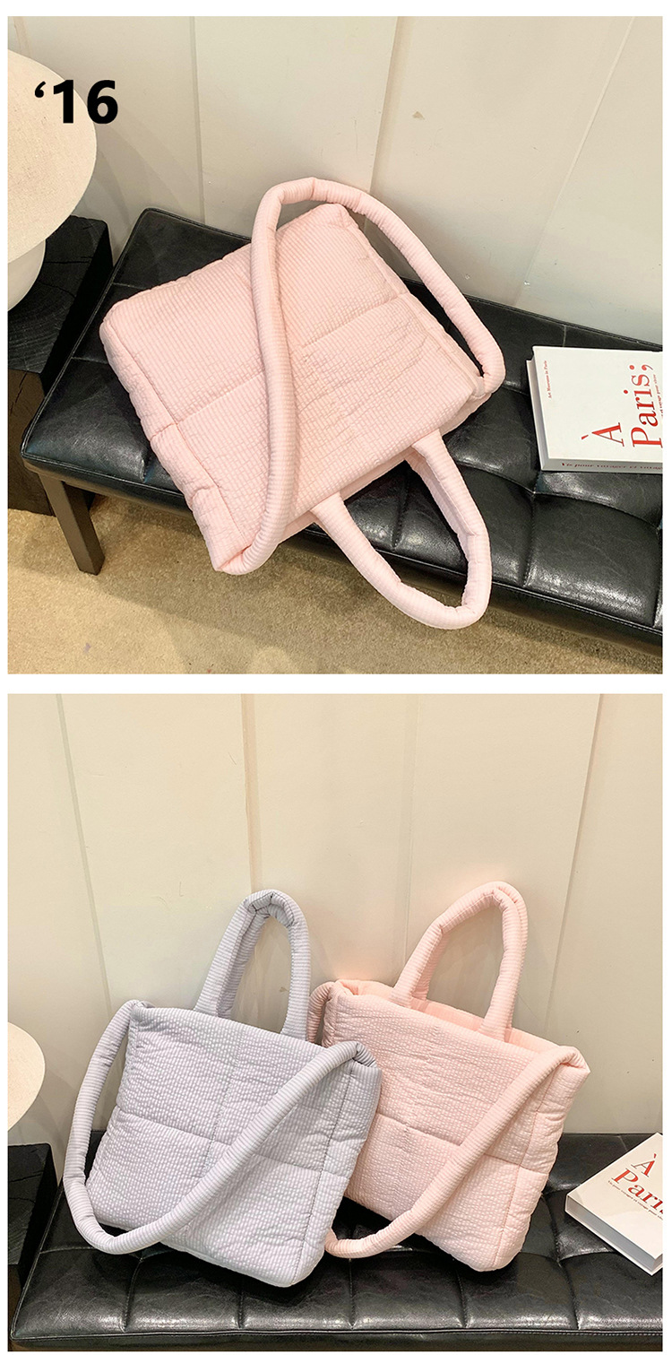 High quality texture tote bag nylon cotton bag large capacity shoulder messenger bag soft plaid handbag down bag_voghion.com