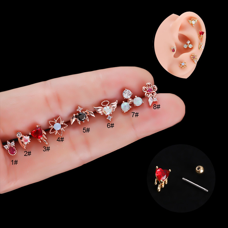 Colorful Zircon Stainless Steel Earbone Studs Double Head Set_voghion.com