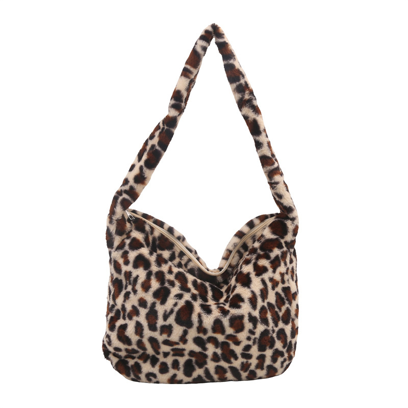 Leopardo tela de peluche bolsas de mujer otoño y invierno nueva moda literatura de hombro bolsas de brazo perezosas moda bolsas de mano de lana