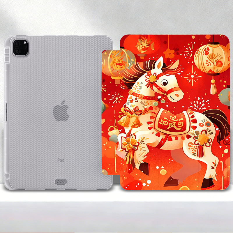 New Year Little Horse iPad Pro 2022 Tablet Protective Case Pro2018 Transparent Shell with Pen Slot Air2022