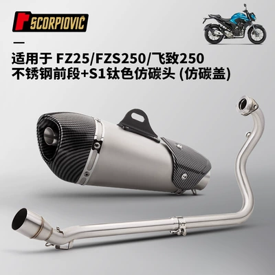 Motorcycle Feizhi 250 Fz25 Motorcycle exhaust pipe - feizhi-250-front-section-s1-titanium-color-imitation-carbon-head-imitation-carbon-cover