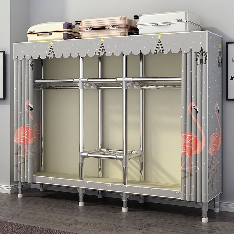 Simple Home Bedroom Assembly Cloth Wardrobe Rental Room Storage Aluminum Alloy Frame Thickened Floor-Standing Wardrobe Shelf