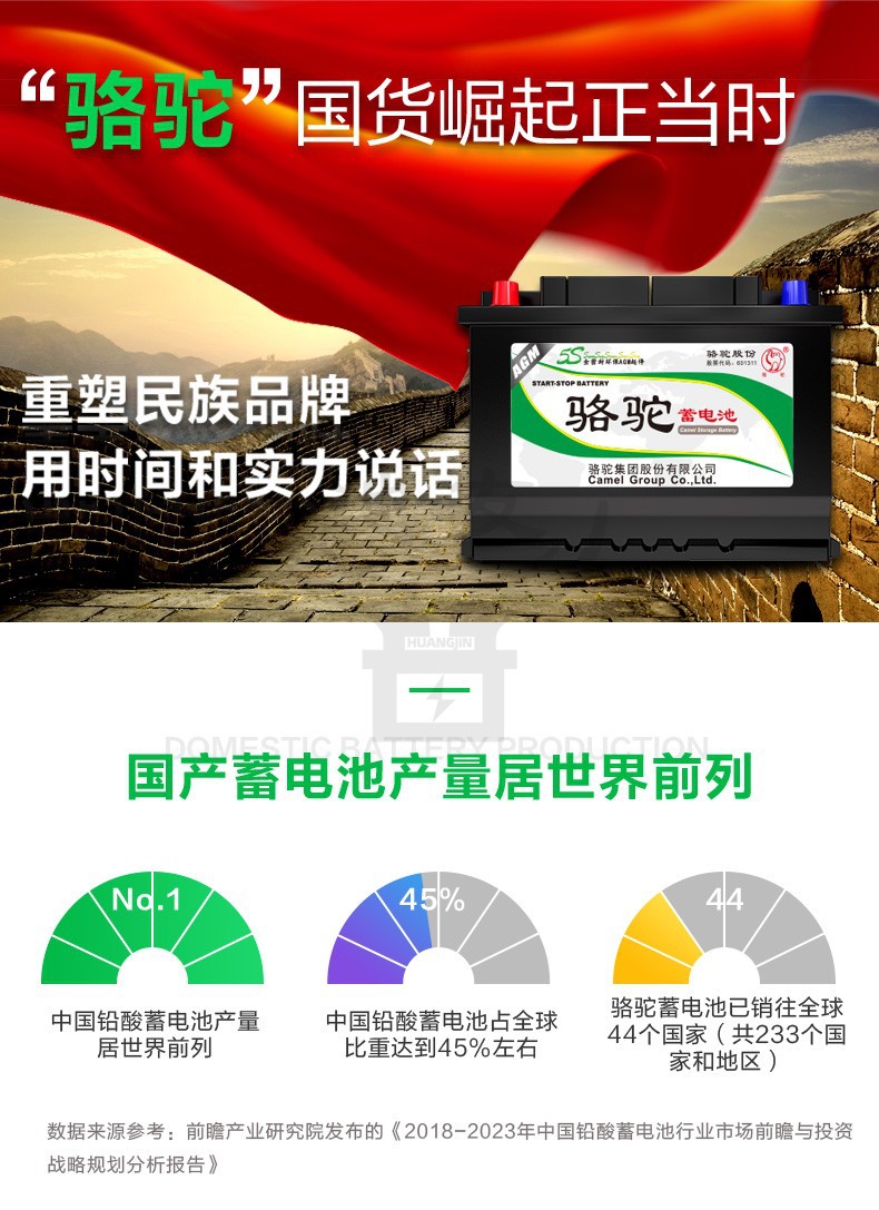 Camel Battery 12V45Ah Suitable for Changan Van Wuling Hongguang S Car Original Battery Car Wholesale