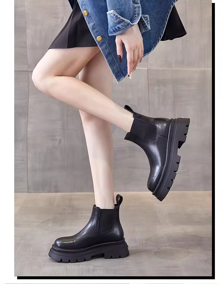 Damen Chelsea Ankle Boots Aus Leder Mit Warmem Samtfutter_voghion.com