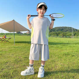 男童夏季薄款蝙蝠衫运动服短袖套装夏装大儿童男孩透气速干两件套