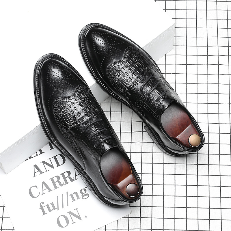 Wiosenna nowość marki Brock - męskie buty koreańska wersja brytyjskich, codziennych, biznesowych, formalnych, męskich czarnych butów ślubnych_voghion.com