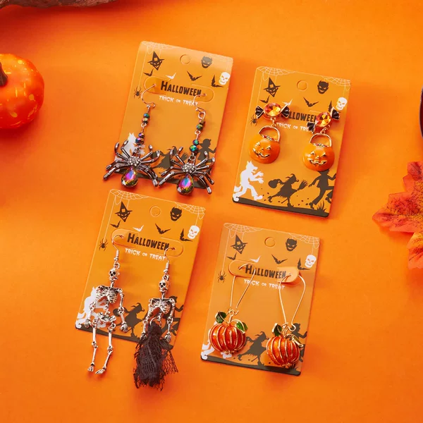 European and American Cross-Border New Halloween Earrings, Asymmetrical Skull Pendant Earrings, Versatile Halloween Element Earrings Wholesale