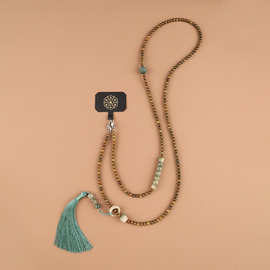 BMBM 天然绿檀流苏斜挎链 串珠新中式国风斜挎手机链手机挂件斜挎