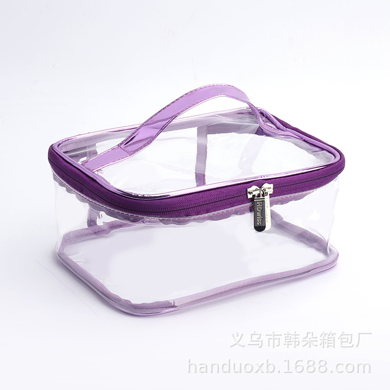 Double layer laser colorful Pu cosmetic bag PVC transparent waterproof wash bag handbag printed logo