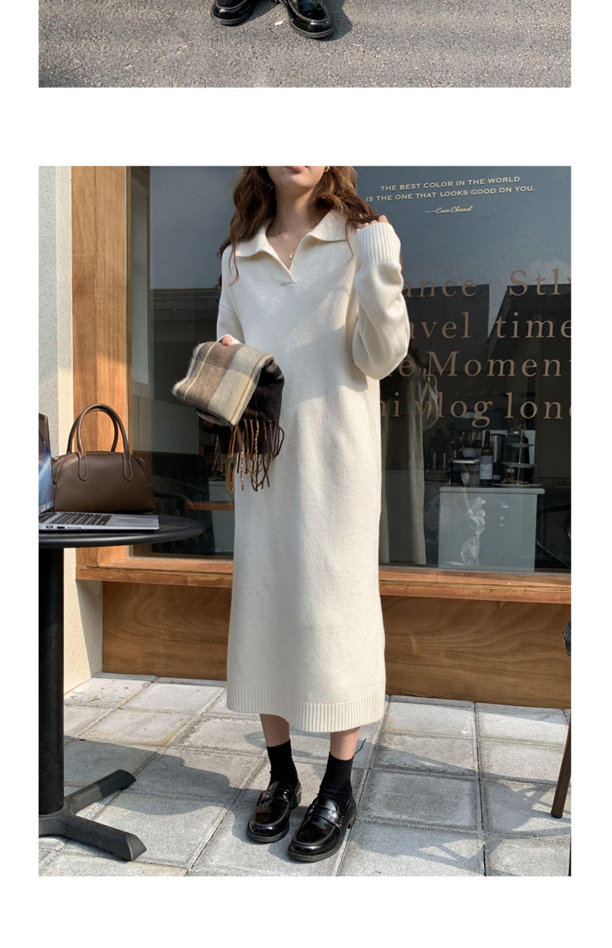 Polokragen Unterrock Herbst Winter, gepaart mit Mantel, lang knielang, fauler Stil, lockerer und dicker Pullover, gestrickt_voghion.com